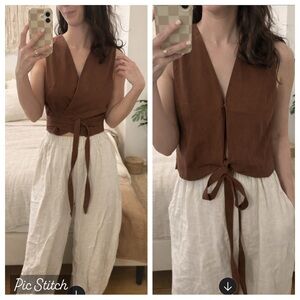 ASOS Brown Linen Tie Wrap Blouse